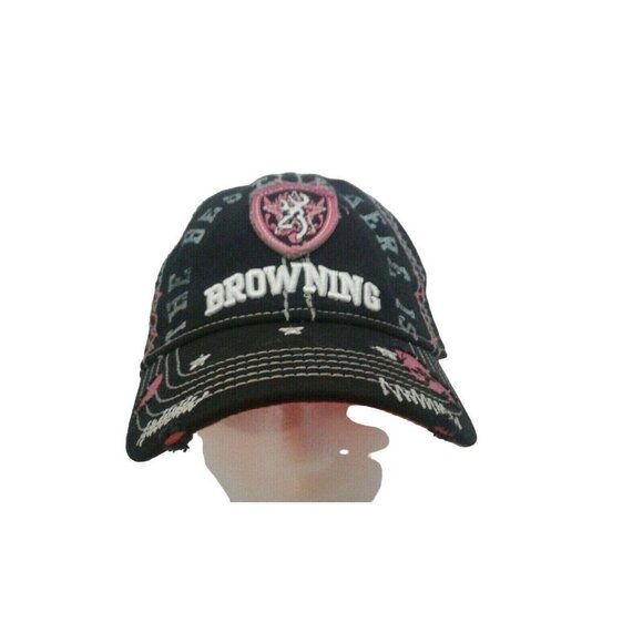 Browning The Best There Is Distressed Black Pink Snapback Hat - Picture 1 of 5